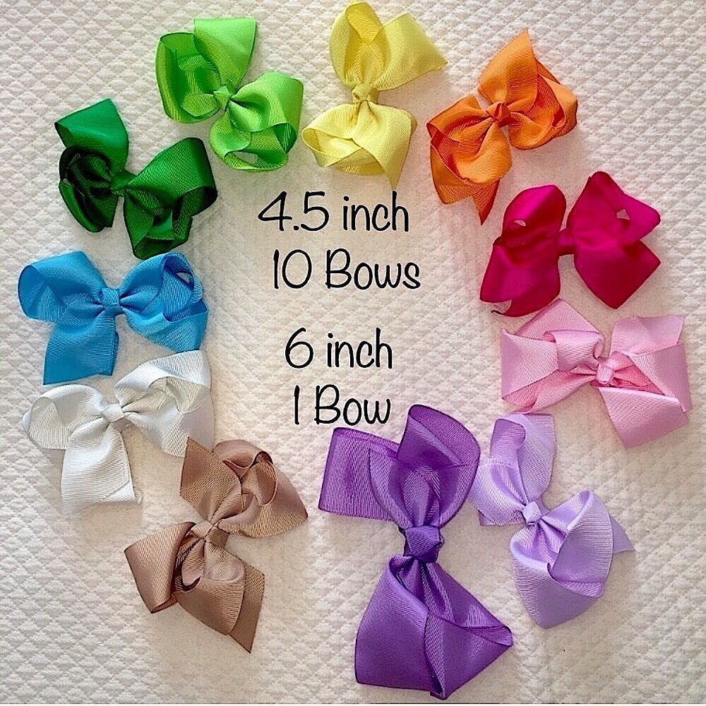 11 Rainbow Color Grosgrain Bows - 10-4.5” Bows & 1-6” Purple Bow